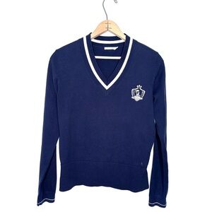 Green Lamb Blue V-neck Golf Club Embroidered Crest Sweater Size 8 Medium